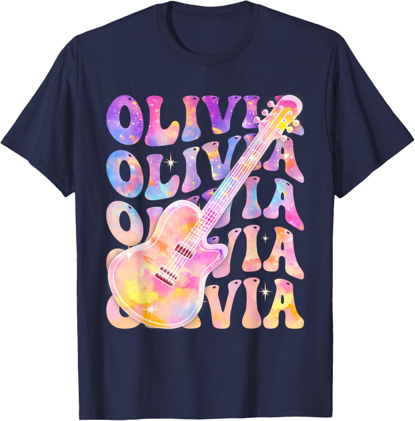 Girl Retro Olivia First Name Personalized Groovy 80's T-Shirt - T-Shirt | Navy