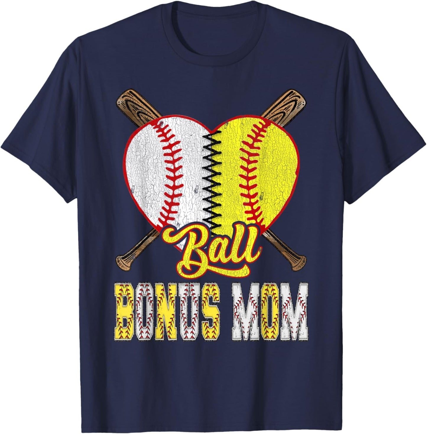 Bonus Mom Of Both Ball Bonus Mom Half Baseball Softball T-Shirt - T-Shirt | Navy