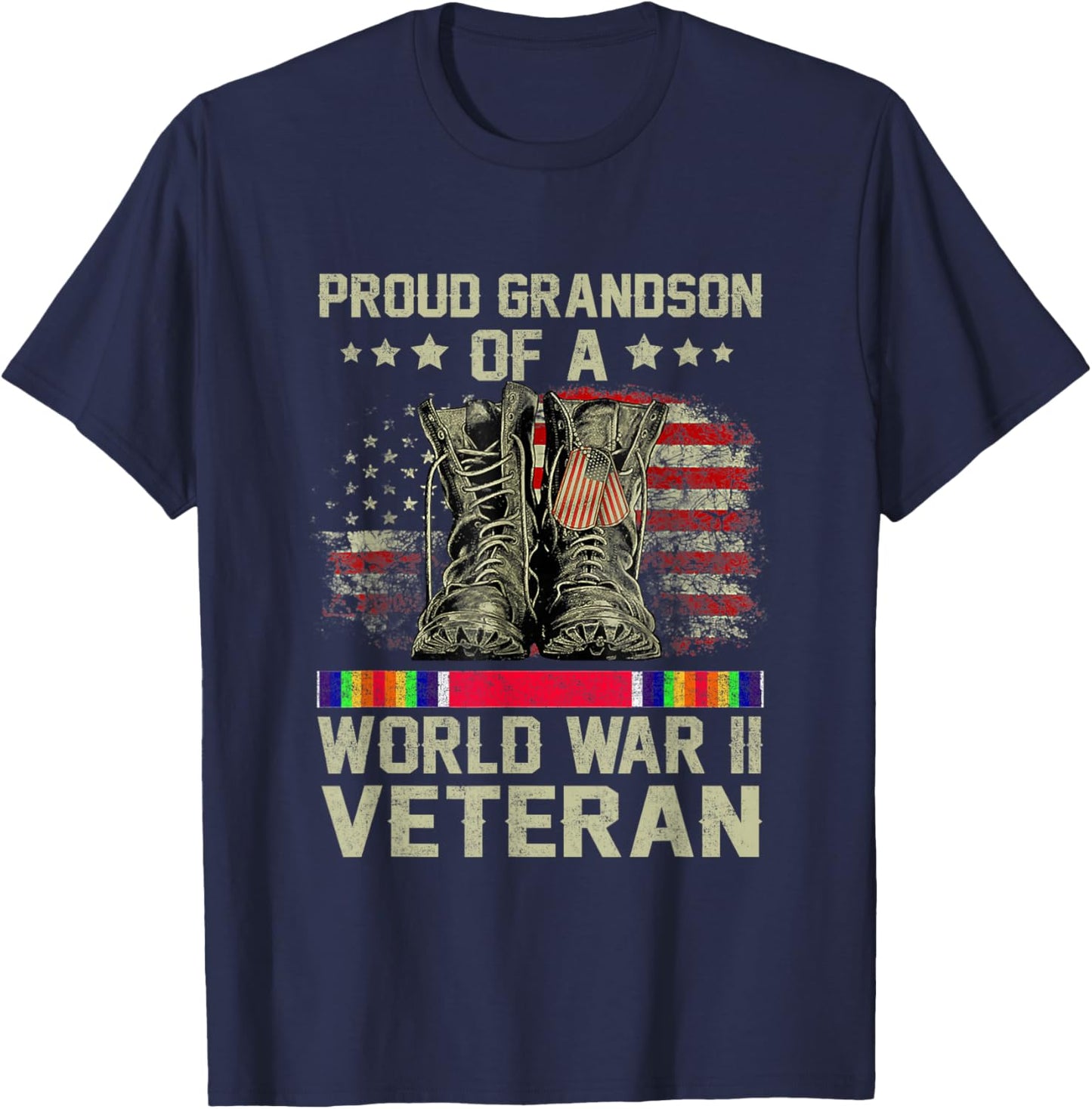 Proud Grandson Of World War 2 Vet Proud WWII Veteran T-Shirt - T-Shirt | Navy