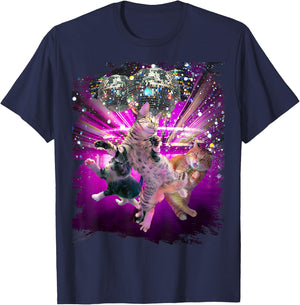 Disco Cats - 70s Disco Kitty Cat Rave T-Shirt - T-Shirt | Navy