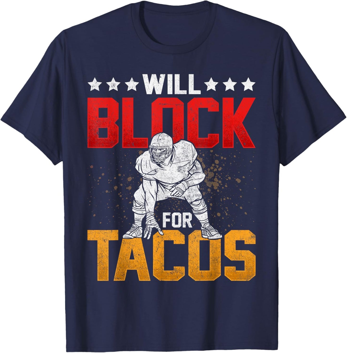 Will Block For Tacos Retro Football Lineman Novelty T-Shirt - T-Shirt | Navy