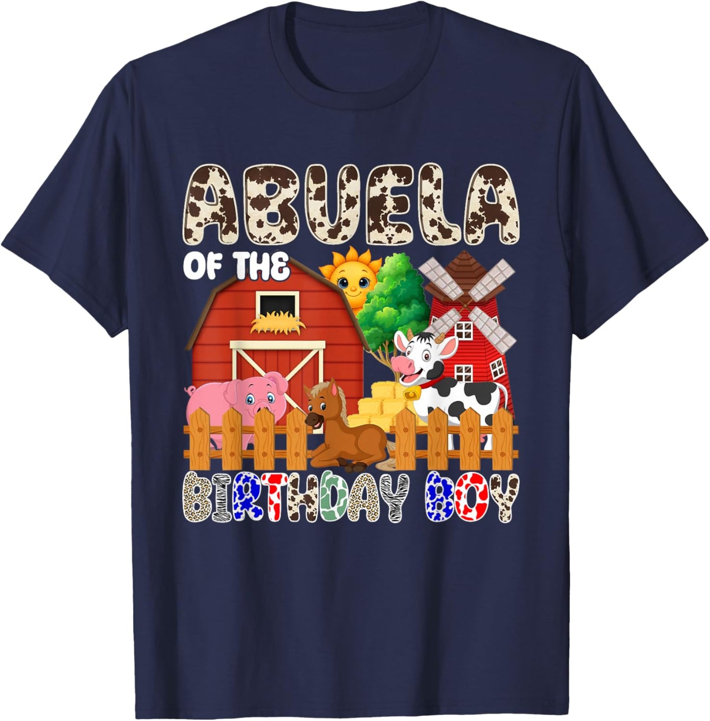 Abuela of The Bday Boy Farm Animals Matching Farm Theme T-Shirt - T-Shirt | Navy