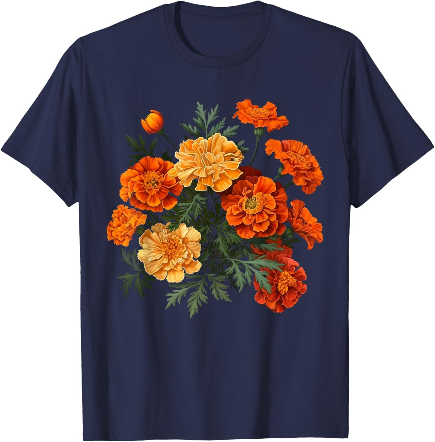 Birth Month Marigold Flower Floral Bouquet Flowers Lovers T-Shirt - T-Shirt | Navy