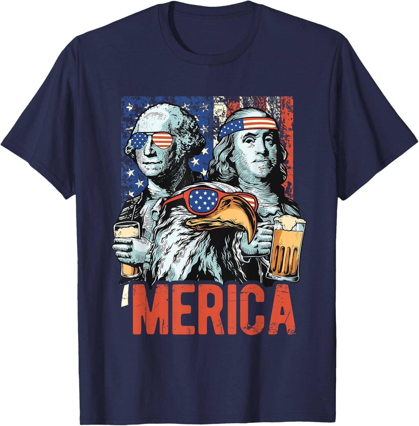 Patriotic Merica George Washington American Flag 4th of July Women Men T-Shirt - T-Shirt | Navy