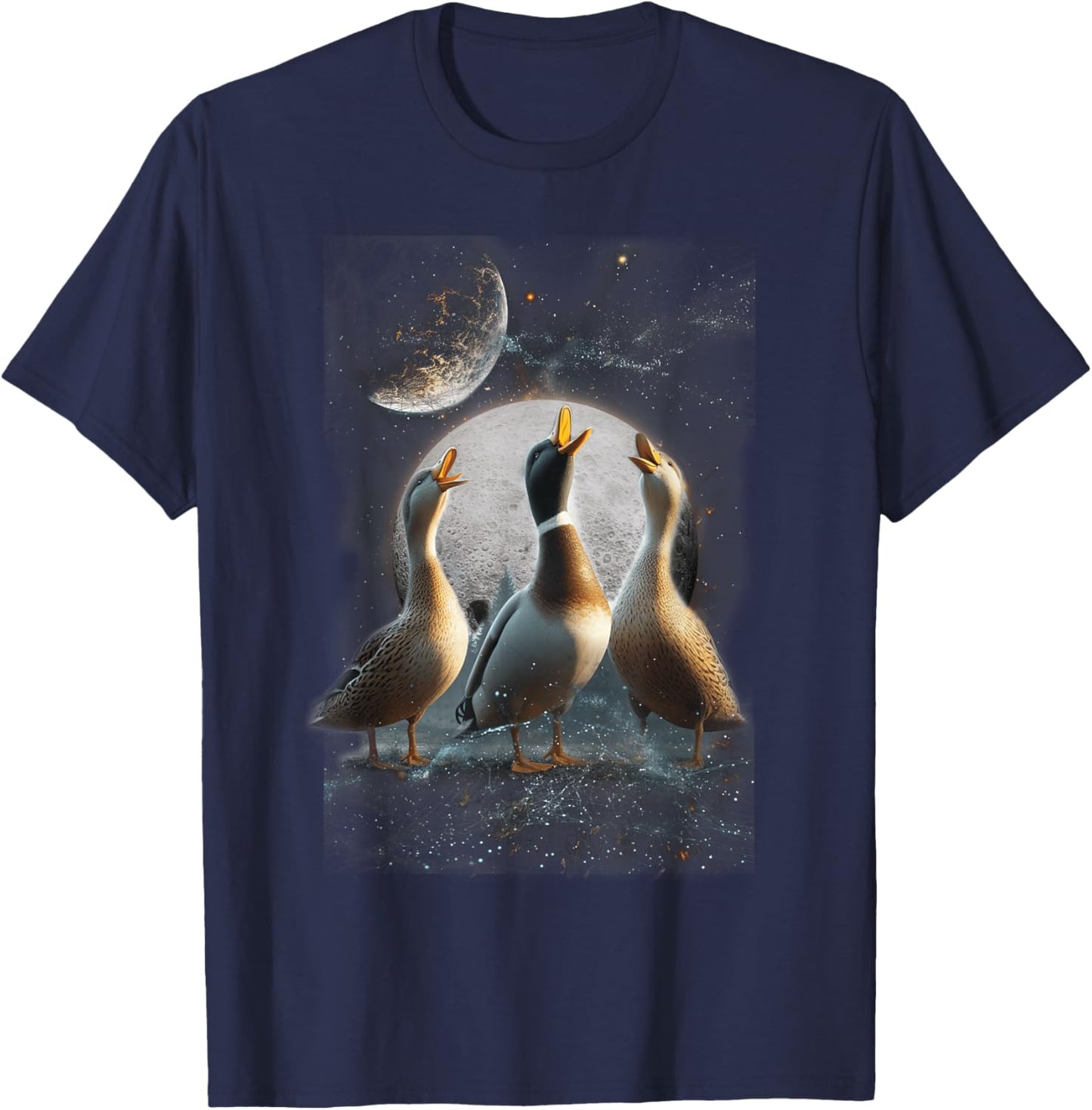 Three Ducks Howling At The Moon Funny Pet Parody Duck T-Shirt - T-Shirt | Navy