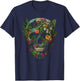 Haunted Botanical Garden Human Skull With Flowers And Plants T-Shirt - T-Shirt | Navy