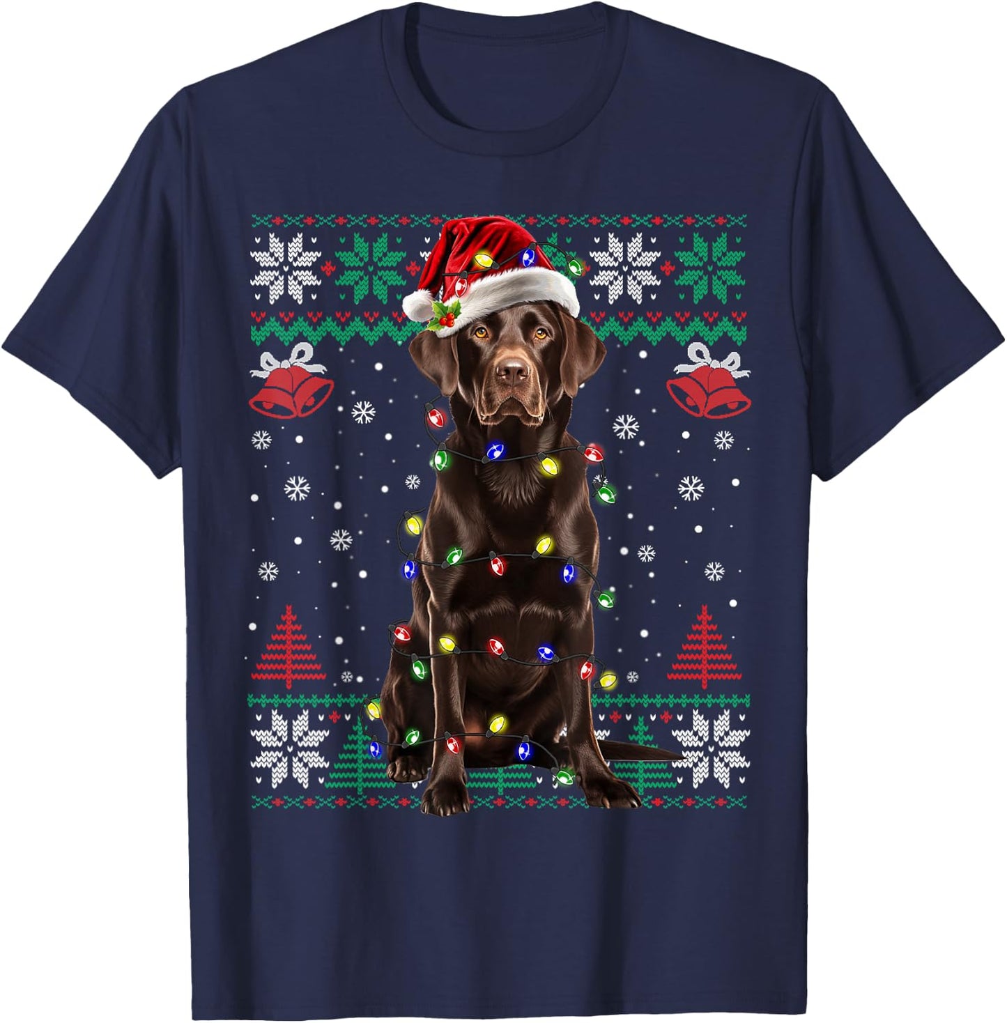 Chocolate Lab Christmas Santa Hat Dog Ugly Sweater T-Shirt - T-Shirt | Navy