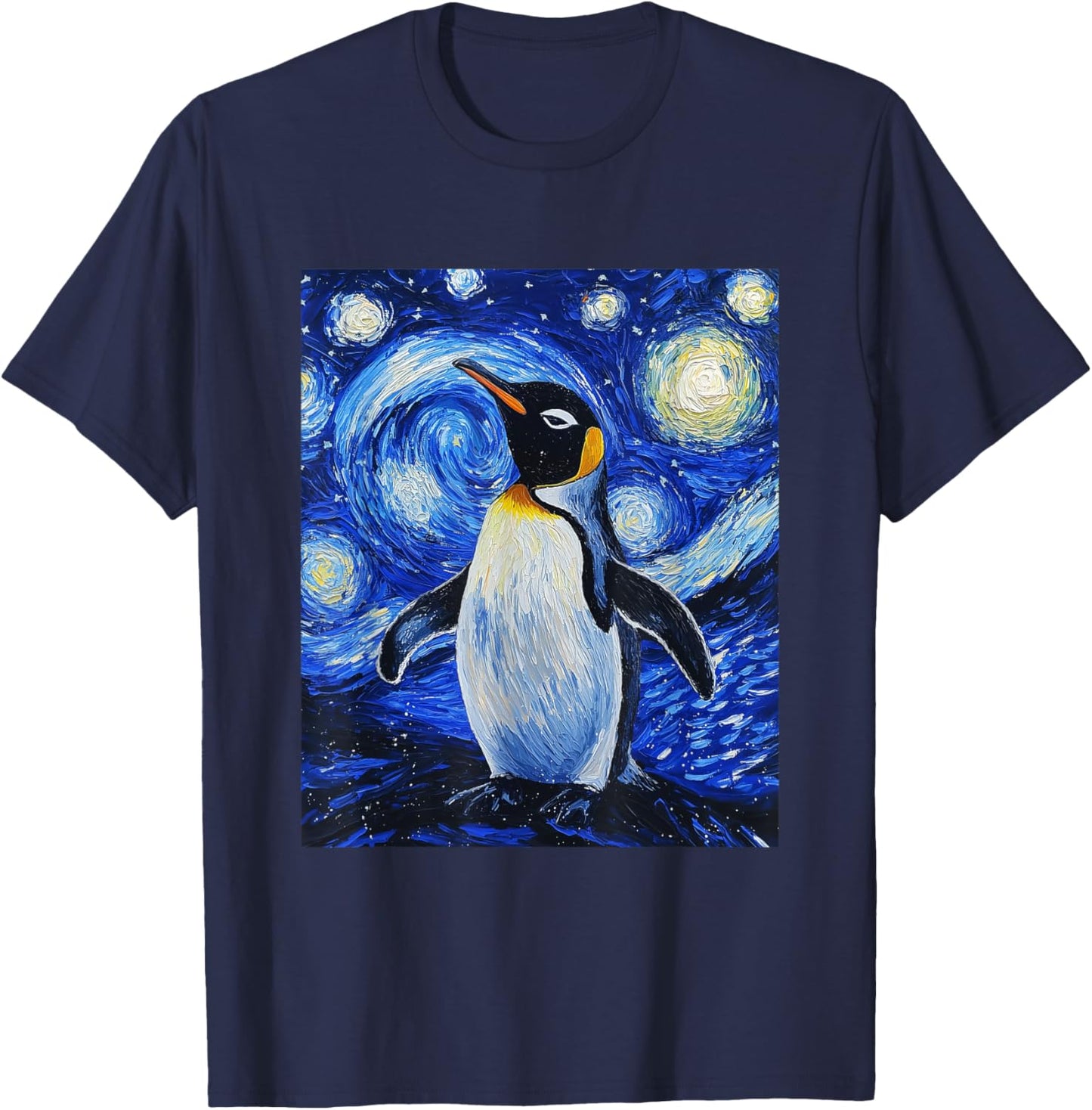 Penguin Bird - Van Gogh Style - Starry Night T-Shirt - T-Shirt | Navy