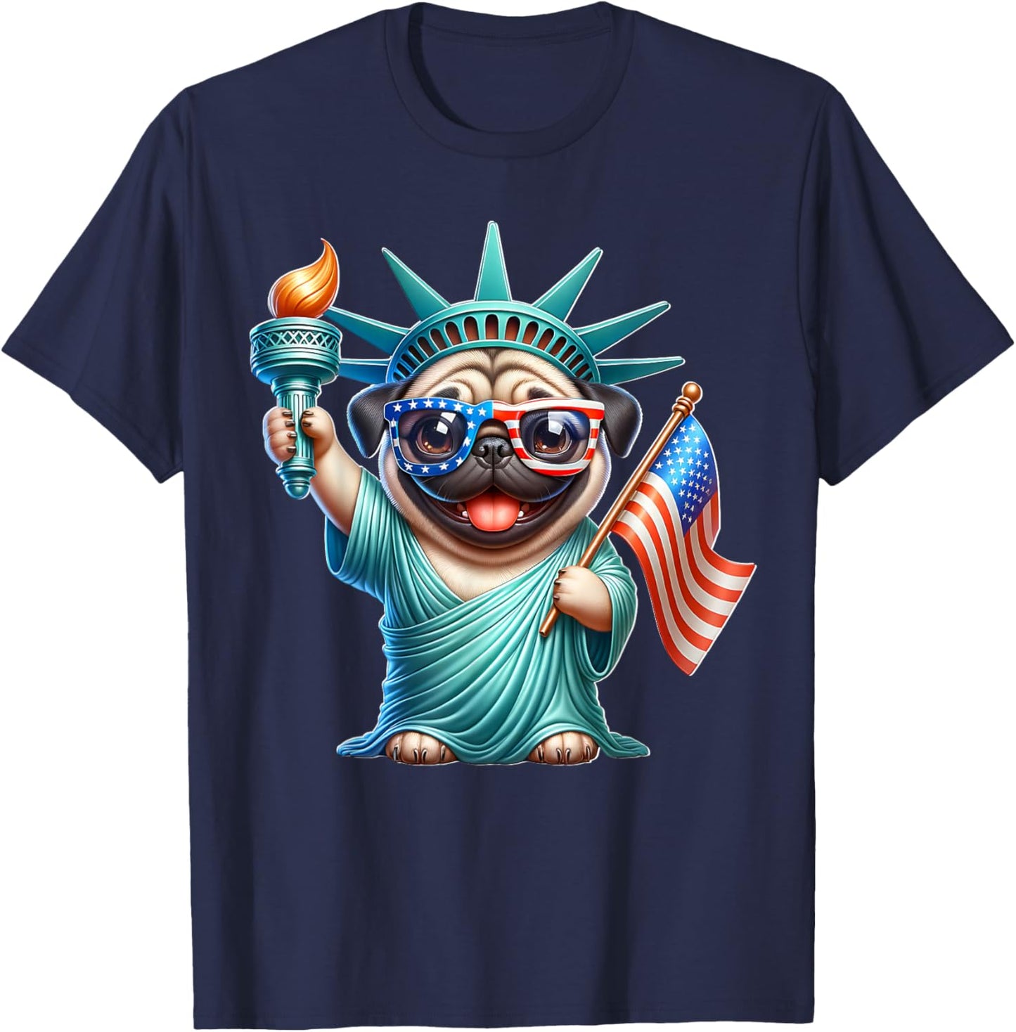 Pug July 4th Liberty Fourth of July Pug T-Shirt - T-Shirt | Navy