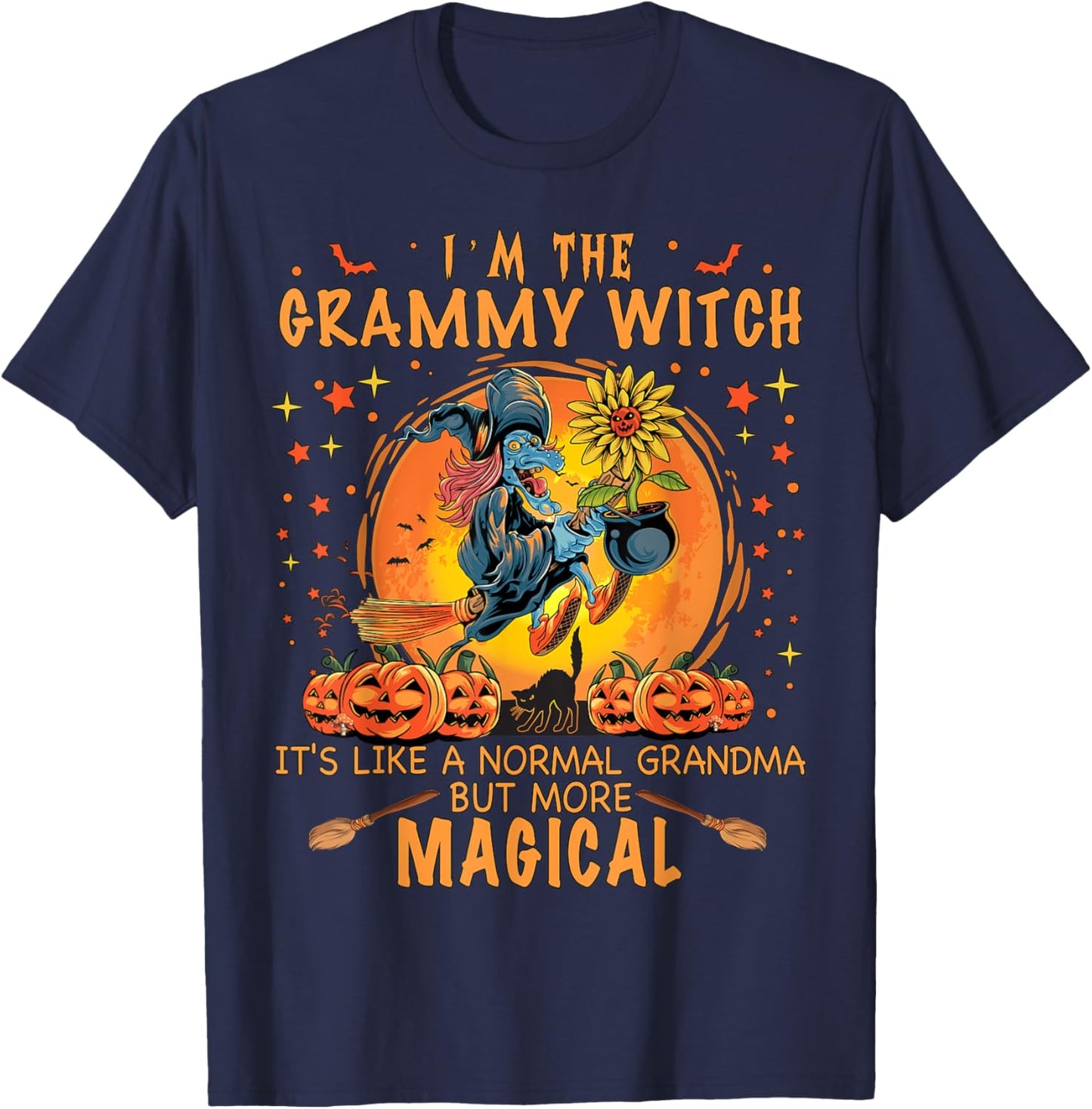 I'm The Grammy Witch Like A Normal Grandma Sunflower Pumpkin T-Shirt - T-Shirt | Navy
