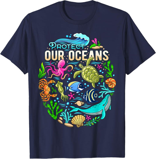 Ocean Lover Gift Men Women Kids Sea Life Protect Our Ocean T-Shirt - T-Shirt | Navy