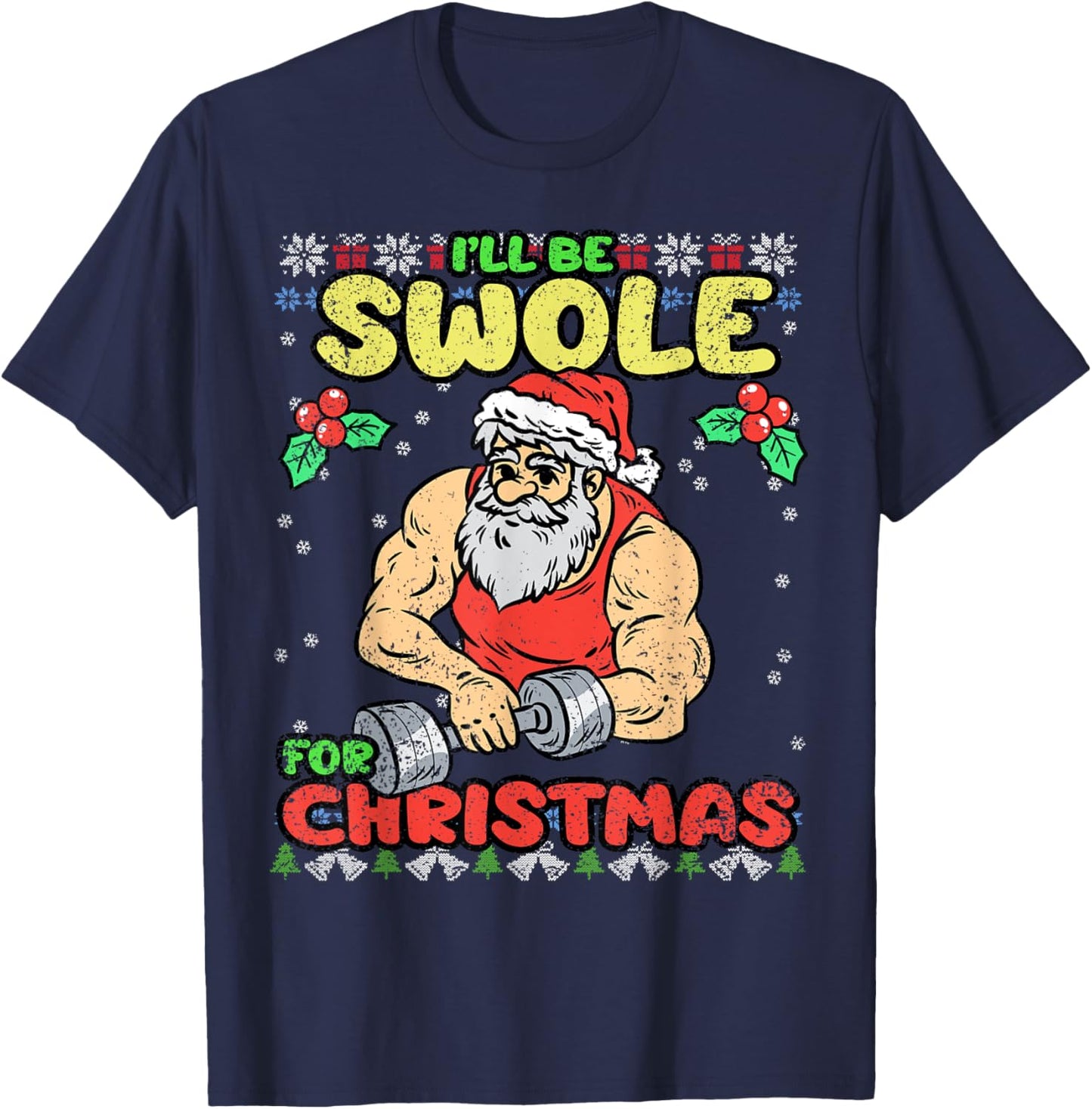Swole Santa Christmas Pajama Funny X-Mas Gym Fitness Workout T-Shirt - T-Shirt | Navy