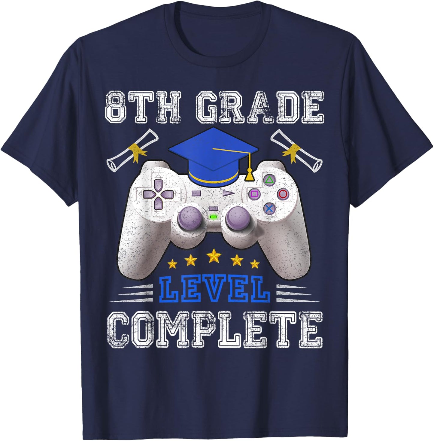 8th Grade Level Complete Gamer Class Of 2025 Graduation T-Shirt - T-Shirt | Navy