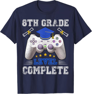 8th Grade Level Complete Gamer Class Of 2025 Graduation T-Shirt - T-Shirt | Navy