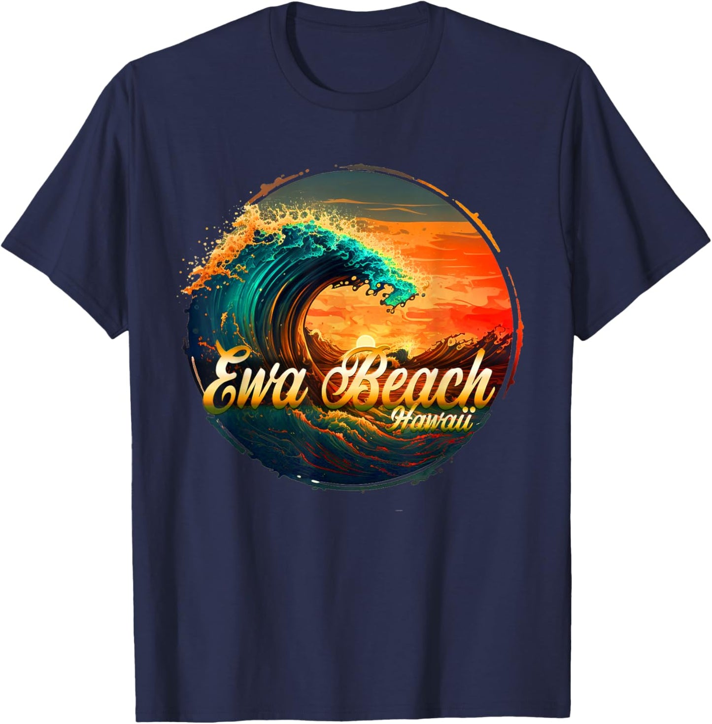 Ewa Beach, Hawaii Wave, Surf, Logo T-Shirt - T-Shirt | Navy