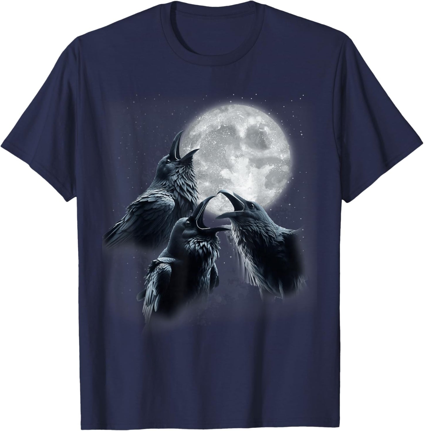 3 Black Raven Howling At The Moon Funny Crow Raven Bird Kids T-Shirt - T-Shirt | Navy