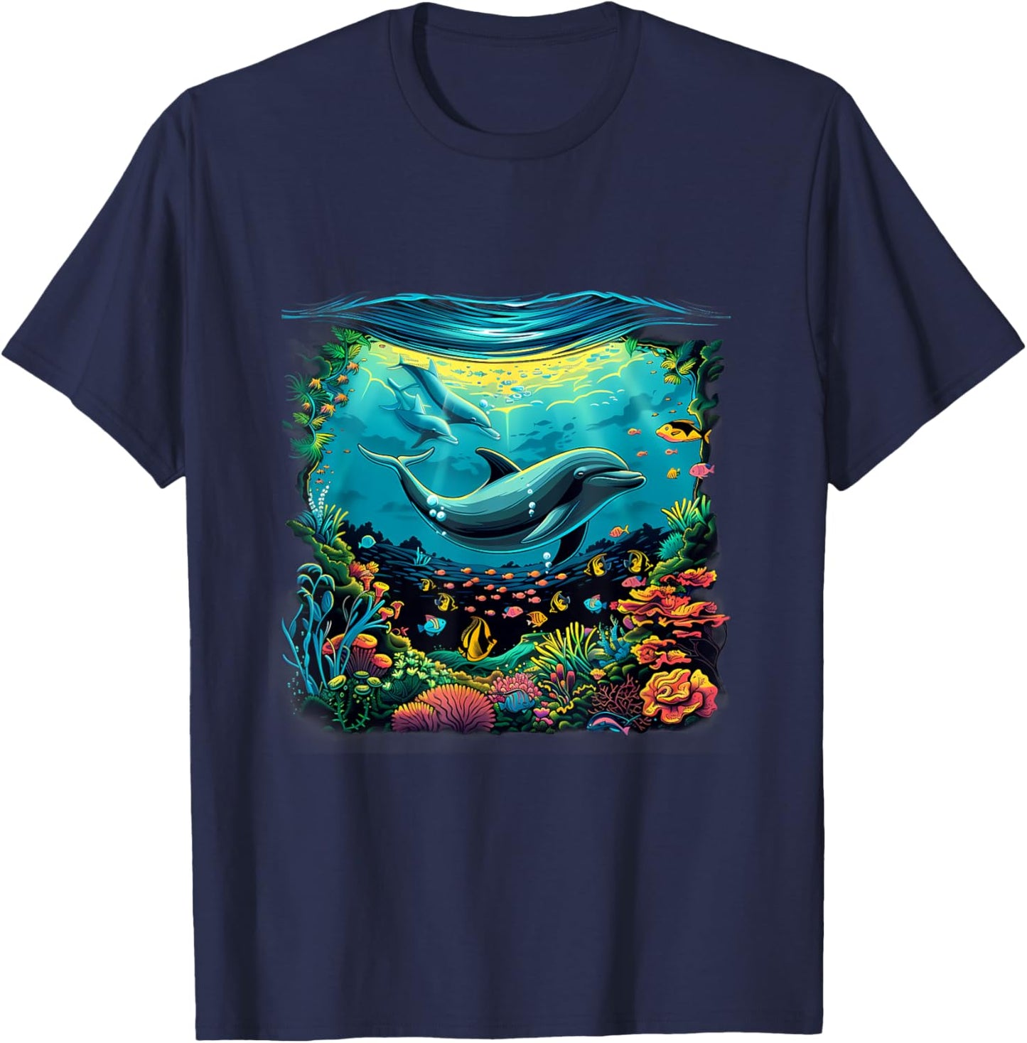 Dolphin Marine Motif Dolphin Lover Sea Ocean Animal T-Shirt - T-Shirt | Navy