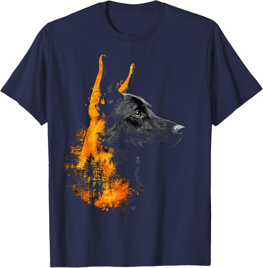Belgian Malinois Dog Motif Pet Illustration Belgian Malinois T-Shirt - T-Shirt | Navy
