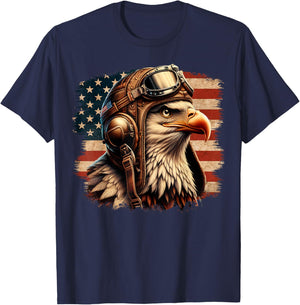 4th of July Patriotic American Shirt Eagle Fighter Pilot Women Kids Men T-Shirt - T-Shirt | Navy
