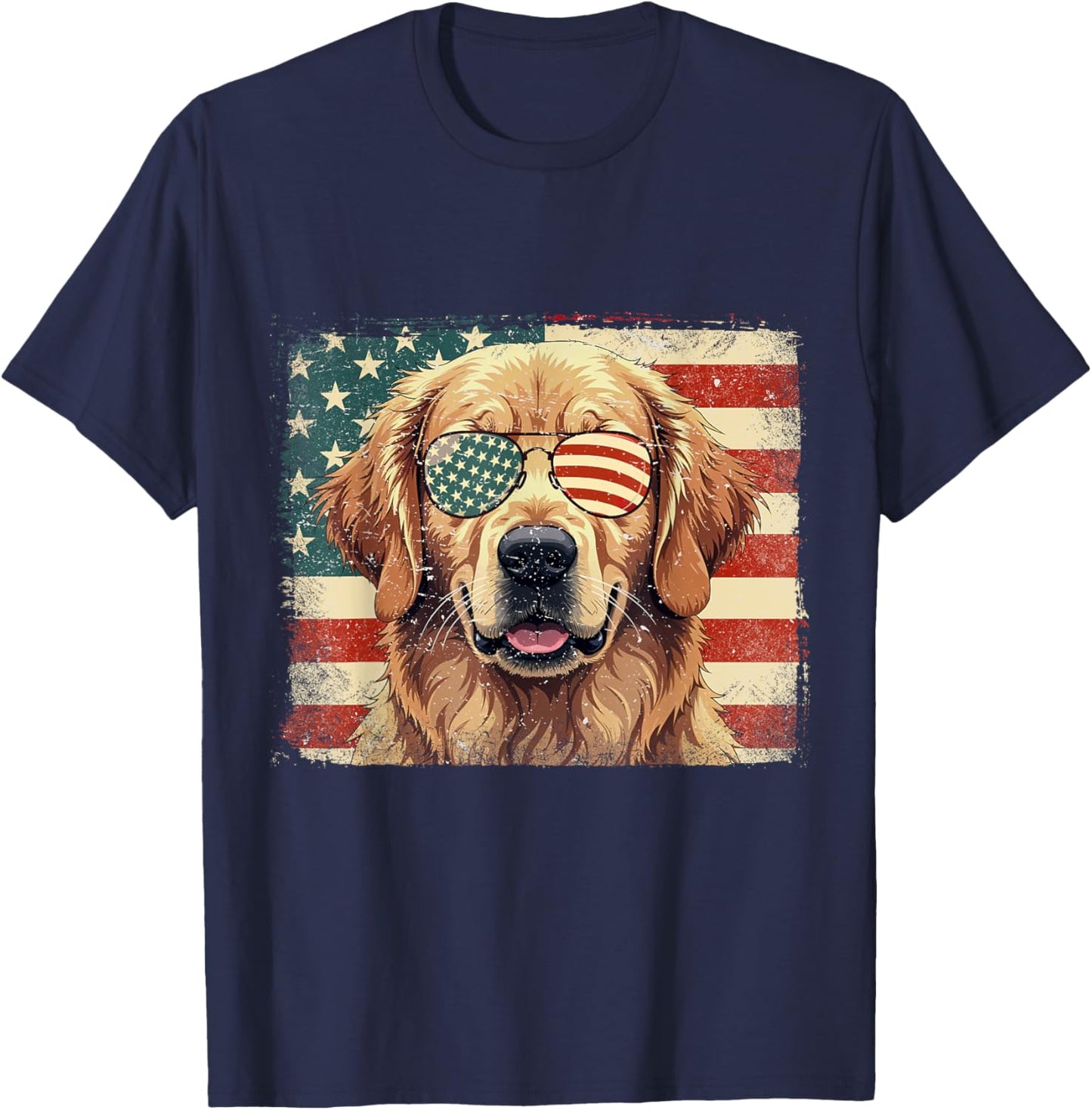 Patriotic Golden Retriever Dog Lover USA Flag 4th Of July Men Women Kids T-Shirt - T-Shirt | Navy