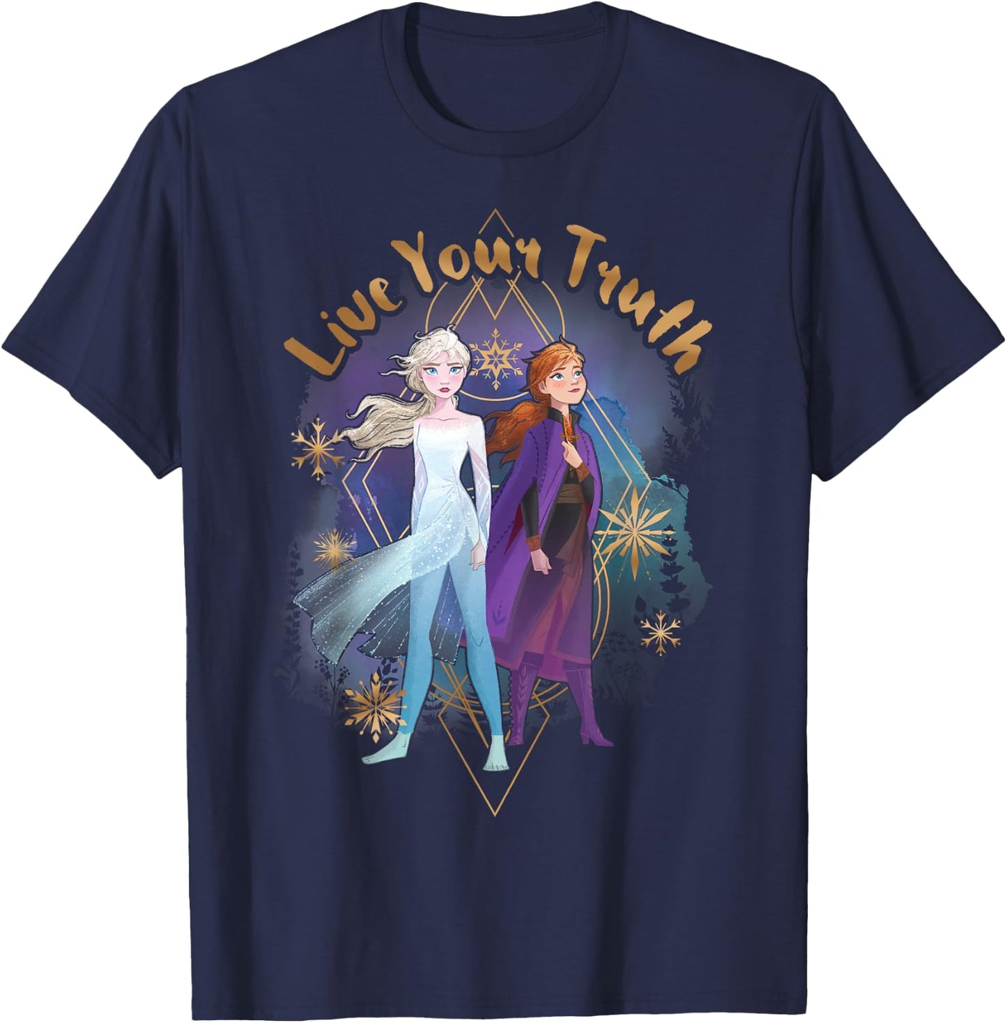 Disney Frozen 2 Elsa Anna Live Your Truth Geometric Portrait T-Shirt - T-Shirt | Navy