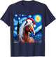 Christmas Horse Santa Hat Van Gogh Starry Night Holiday T-Shirt - T-Shirt | Navy