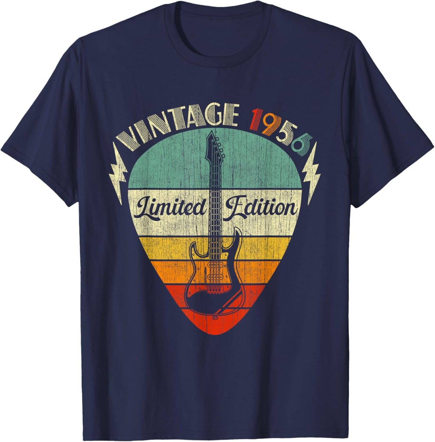 70th Birthday Gifts Vintage 1956 70 Years Old Guitar Lover T-Shirt - T-Shirt | Navy