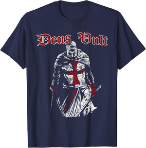 Deus Vult - Knight Templar - Vintage Crusader T-Shirt - T-Shirt | Navy