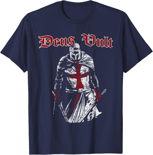 Deus Vult - Knight Templar - Vintage Crusader T-Shirt - T-Shirt | Navy