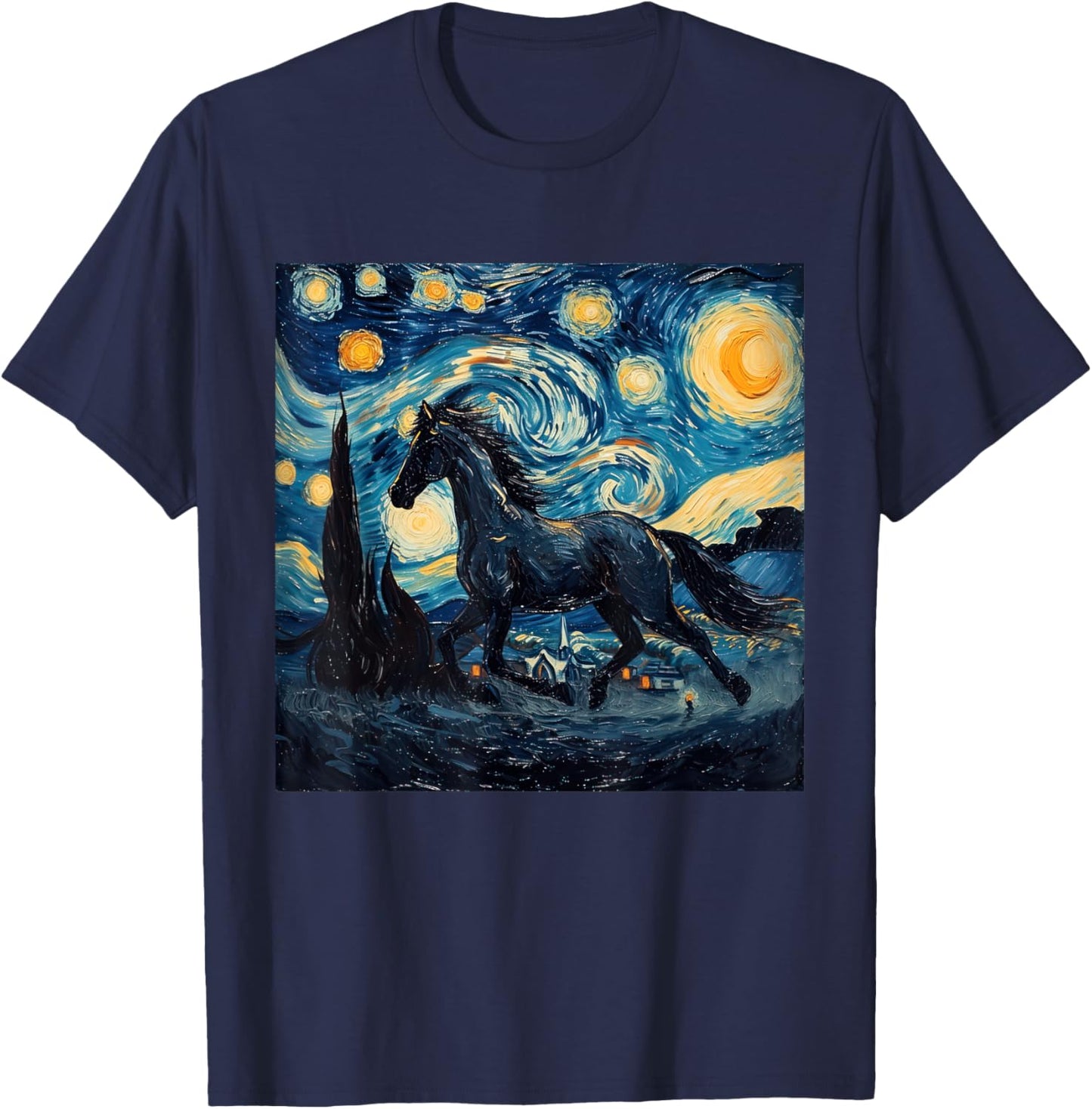 Horse Lover Van Gogh Style Starry Night Graphic T-Shirt - T-Shirt | Navy