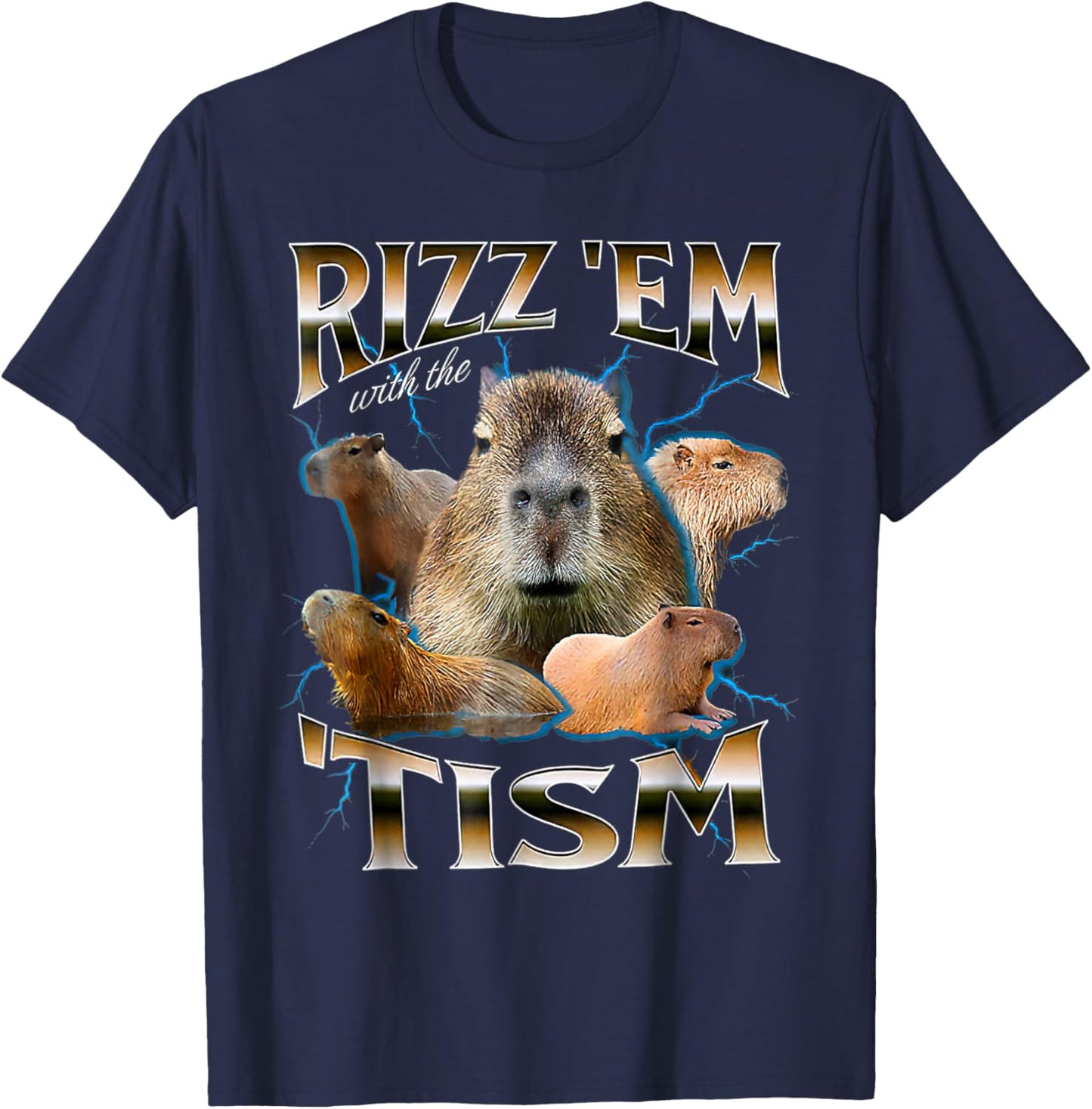 Funny Oddly Dank Meme Rizz Em With The Tism Capybara T-Shirt - T-Shirt | Navy