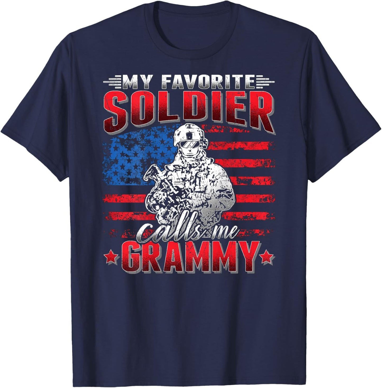 My Favorite Soldier Calls Me Grammy US Flag Army Grandmother T-Shirt - T-Shirt | Navy