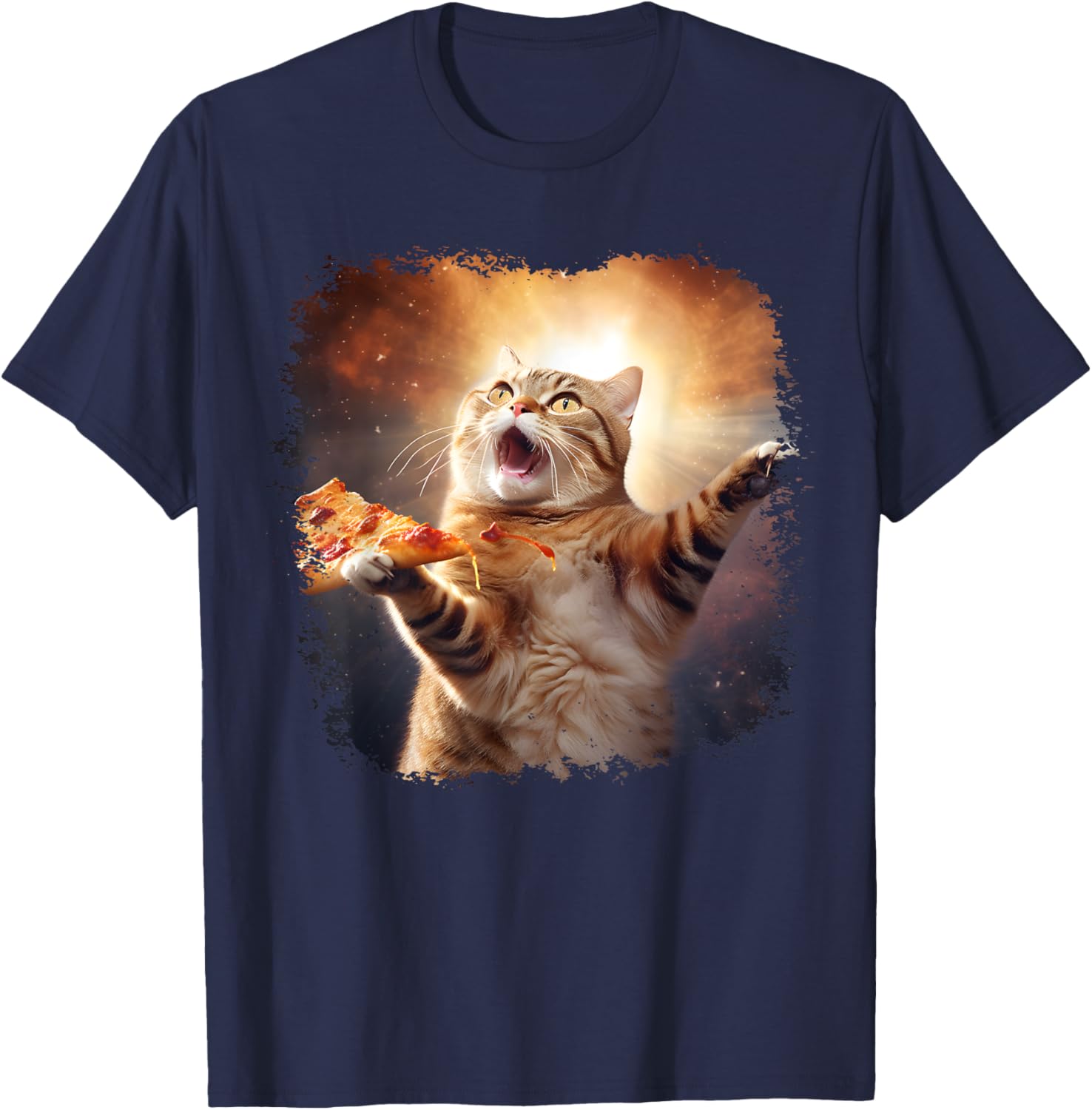 Space Cat Pizza Cat Galaxy Cute Kitty In Space Pizza Lovers T-Shirt - T-Shirt | Navy
