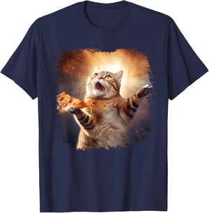 Space Cat Pizza Cat Galaxy Cute Kitty In Space Pizza Lovers T-Shirt - T-Shirt | Navy
