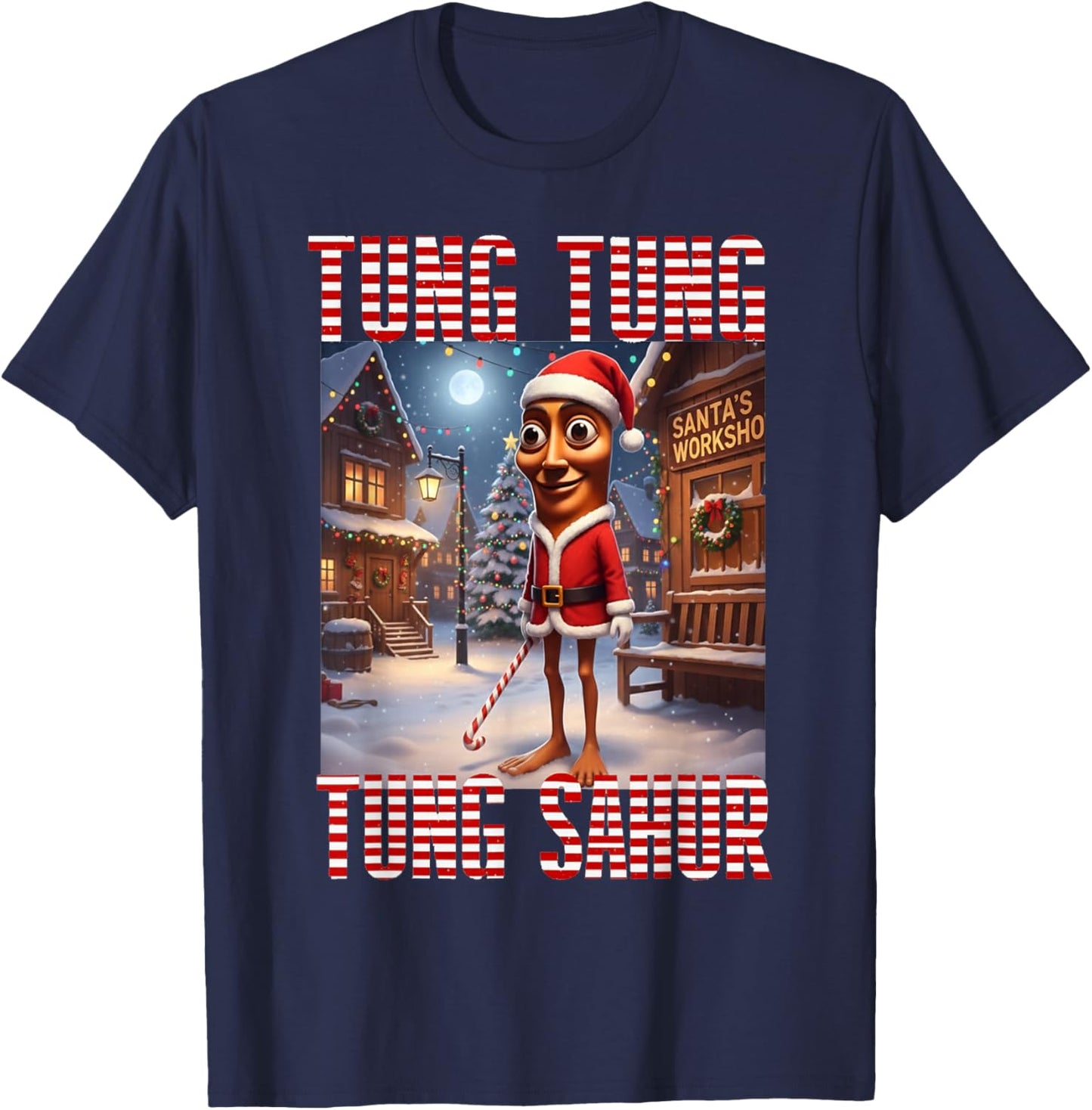Tung Tung Tung Sahur - Merry Christmas Xmas Brainrot T-Shirt - T-Shirt | Navy