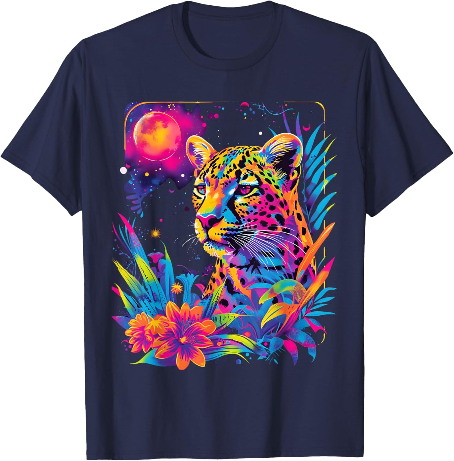 Jaguar Colorful Rainbow Vibrant Graphic T-Shirt - T-Shirt | Navy