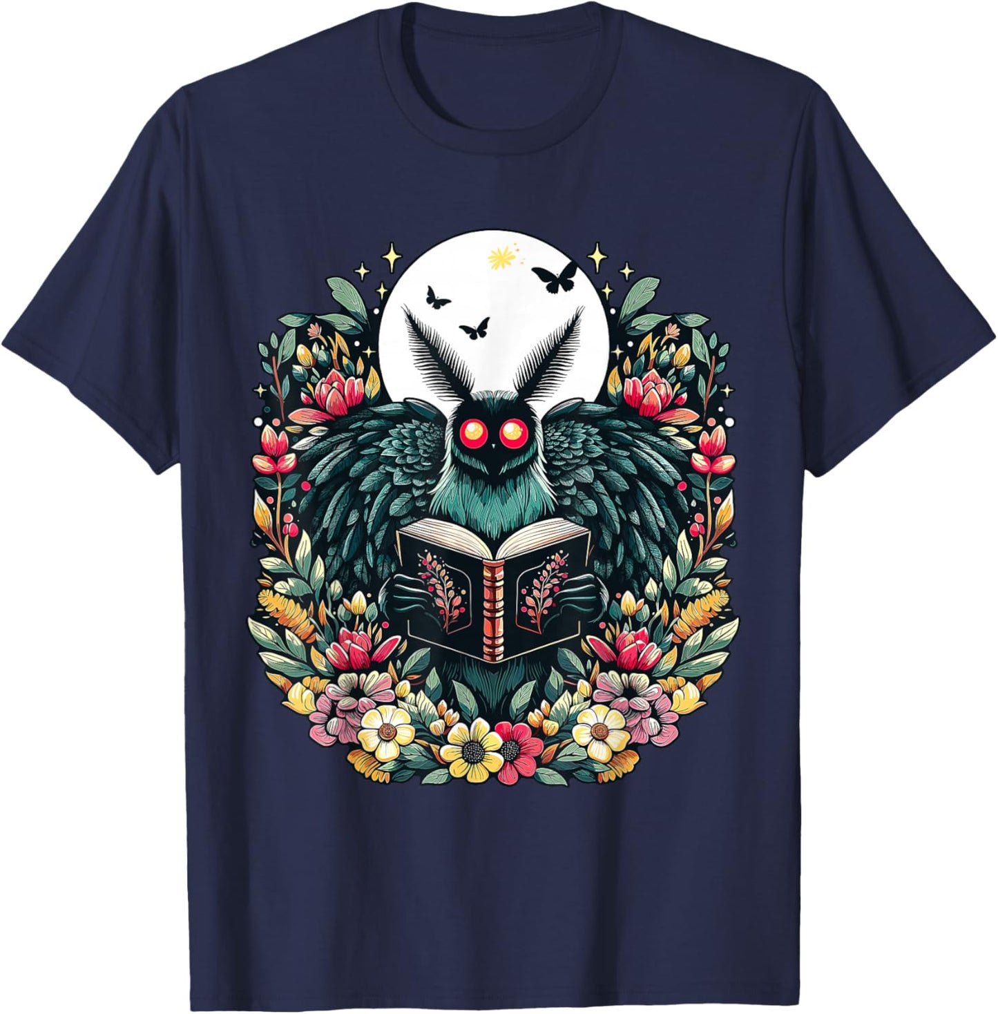 Cottagecore Aesthetic Mothman Book Lover Camping T-Shirt - T-Shirt | Navy