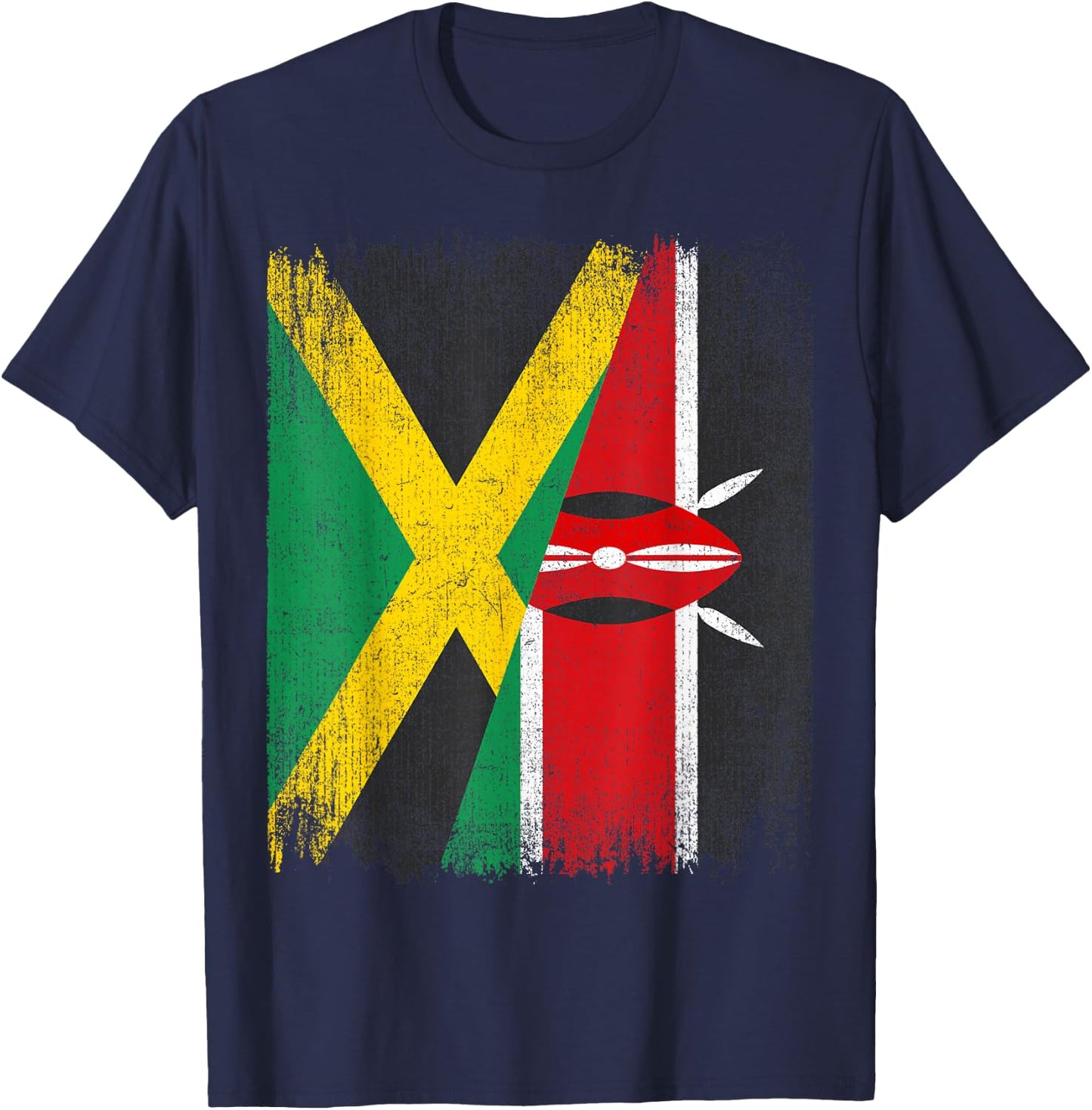 Half Jamaica Kenya Flag Jamaican Kenyan Pride Roots T-Shirt - T-Shirt | Navy