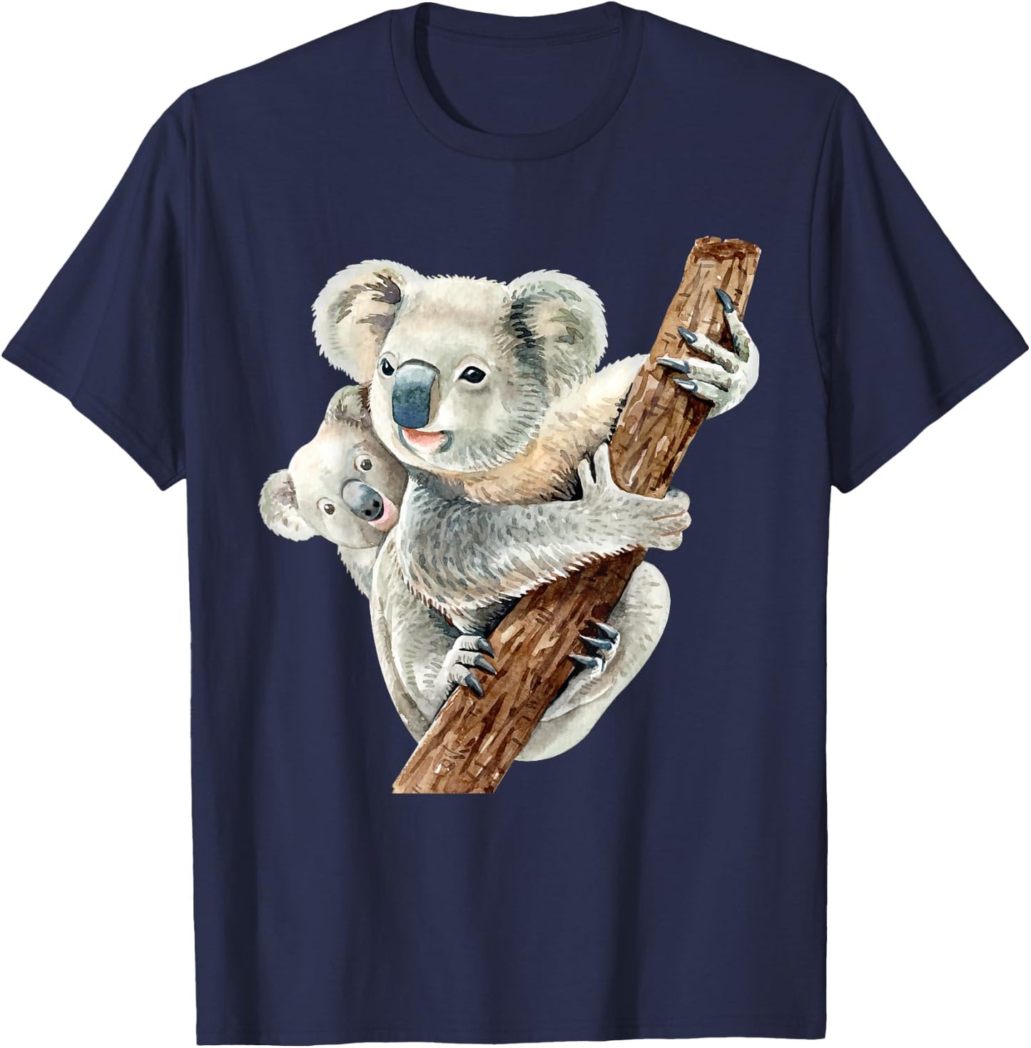 Cute Koala Bear and Baby Realistic Watercolor T-Shirt - T-Shirt | Navy