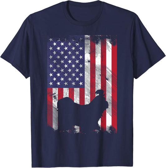 Shih Tzu America Flag Vintage Patriotic Dog Lover Owner Gift Kids Men T-Shirt - T-Shirt | Navy