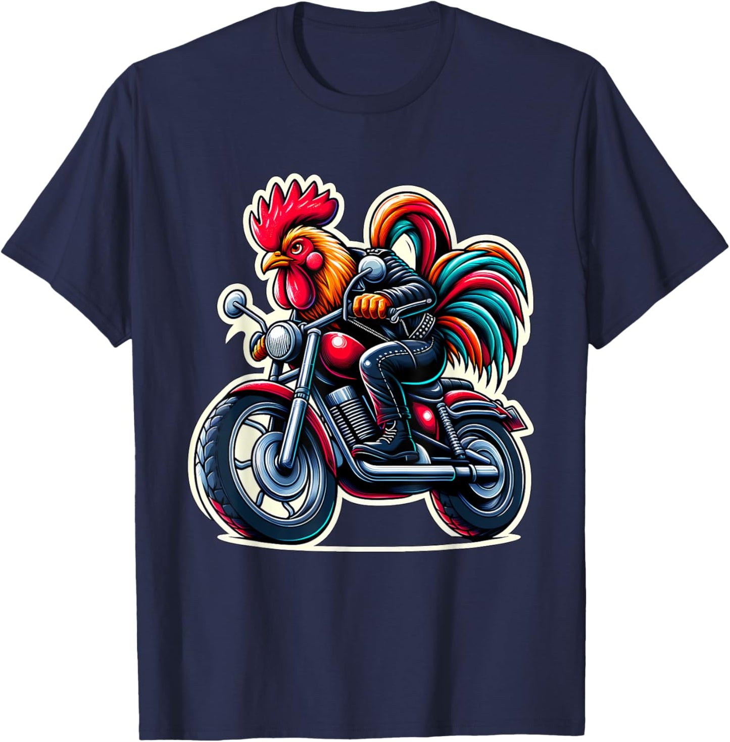 Biker Rooster Riding Motorbike T-Shirt - T-Shirt | Navy