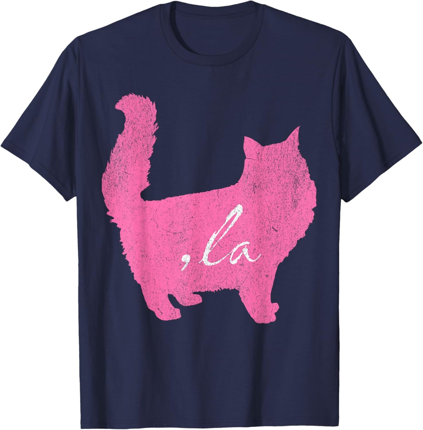 la/ Comma la/Comma la in A Pink Cat Silhouette Women Girls Kids T-Shirt - T-Shirt | Navy