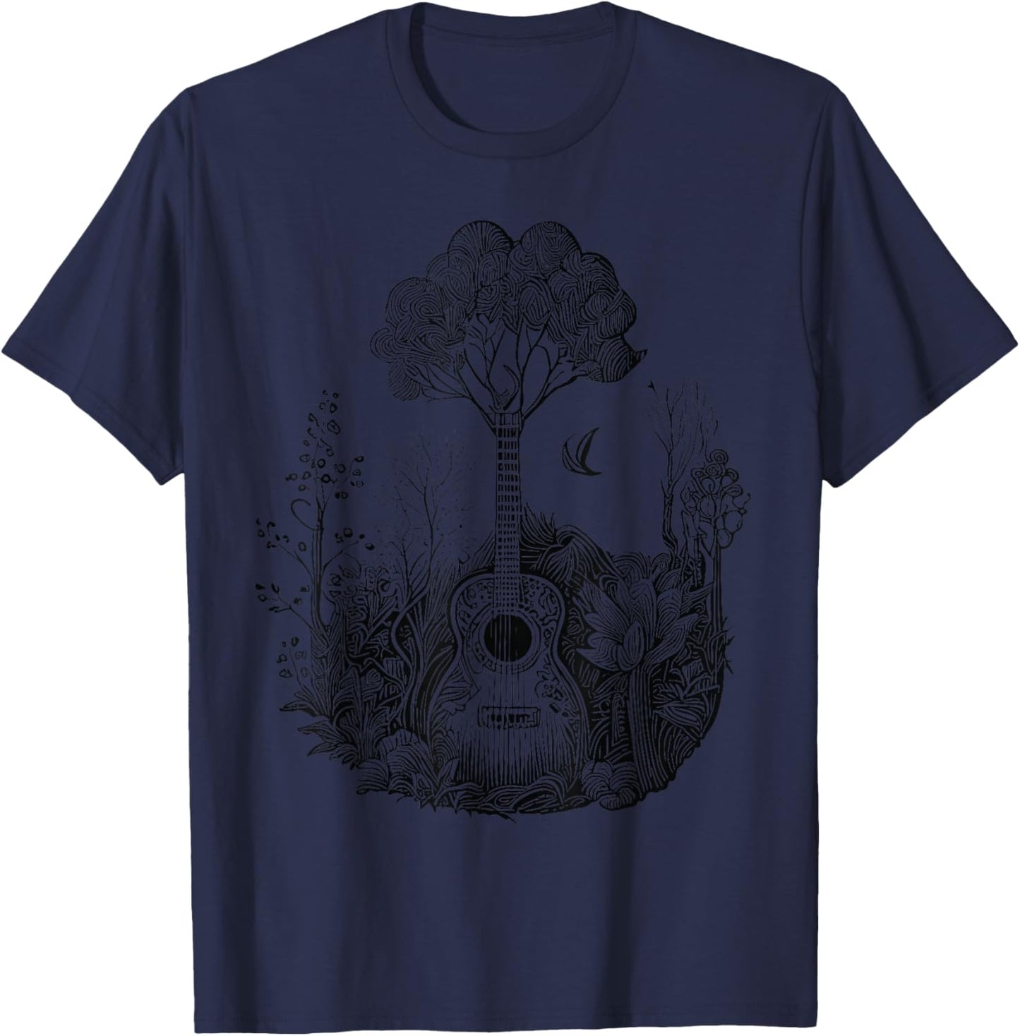 Acoustic Guitar With Plants And Trees Guitarist T-Shirt - T-Shirt | Navy