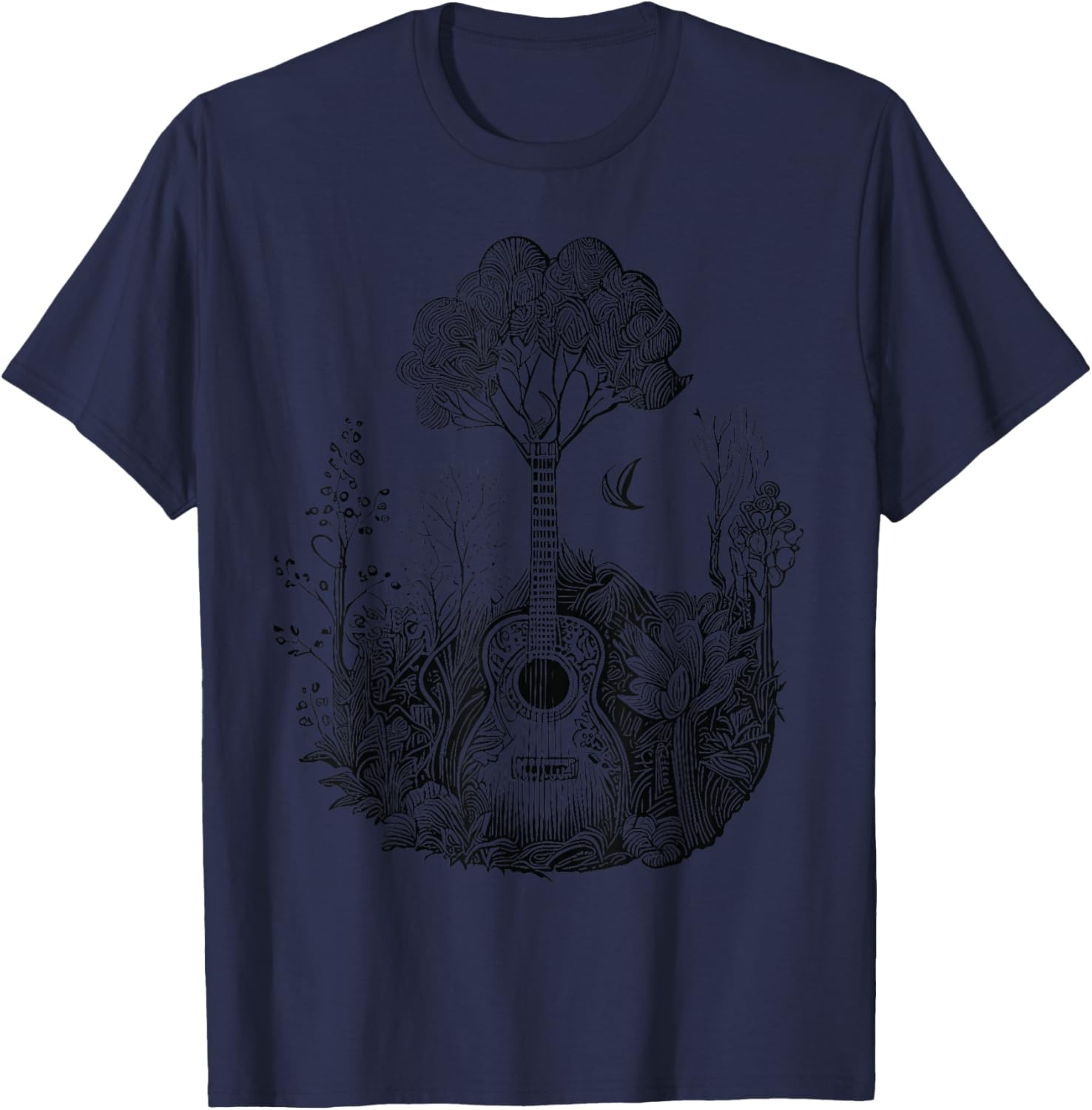 Acoustic Guitar With Plants And Trees Guitarist T-Shirt - T-Shirt | Navy