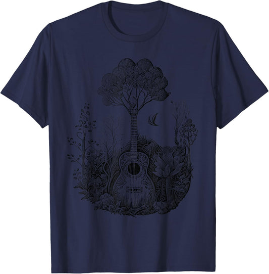 Acoustic Guitar With Plants And Trees Guitarist T-Shirt - T-Shirt | Navy