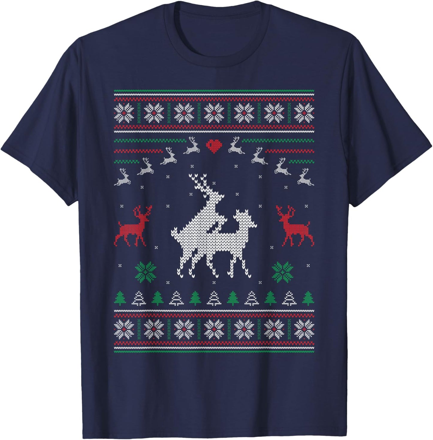Loving Reindeer Couple Ugly Christmas Sweater Deer Pair T-Shirt - T-Shirt | Navy
