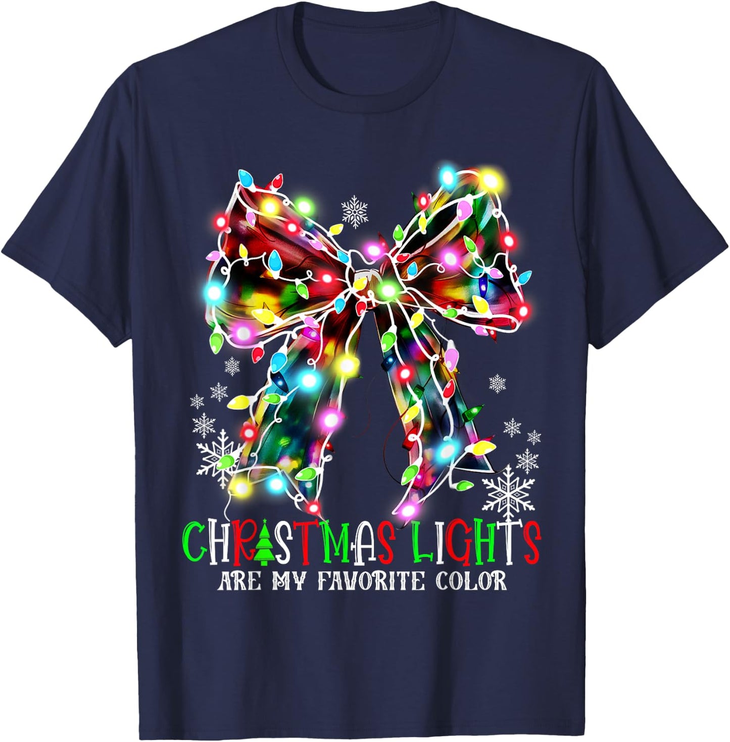 Christmas Lights Are My Favorite Color Coquette Bow Pajamas T-Shirt - T-Shirt | Navy