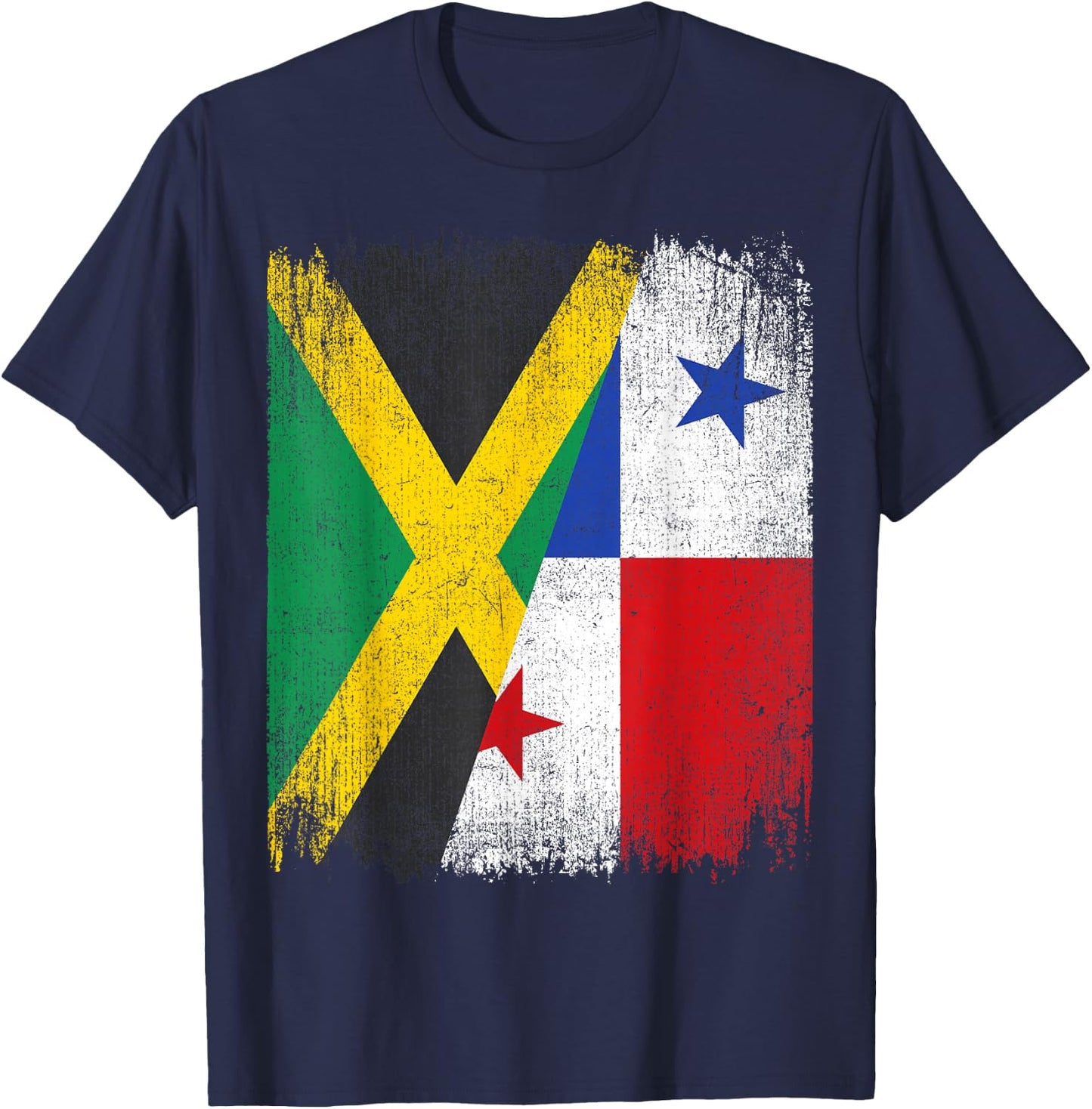 Half Jamaica Panama Flag Jamaican Panamanian Pride Roots T-Shirt - T-Shirt | Navy