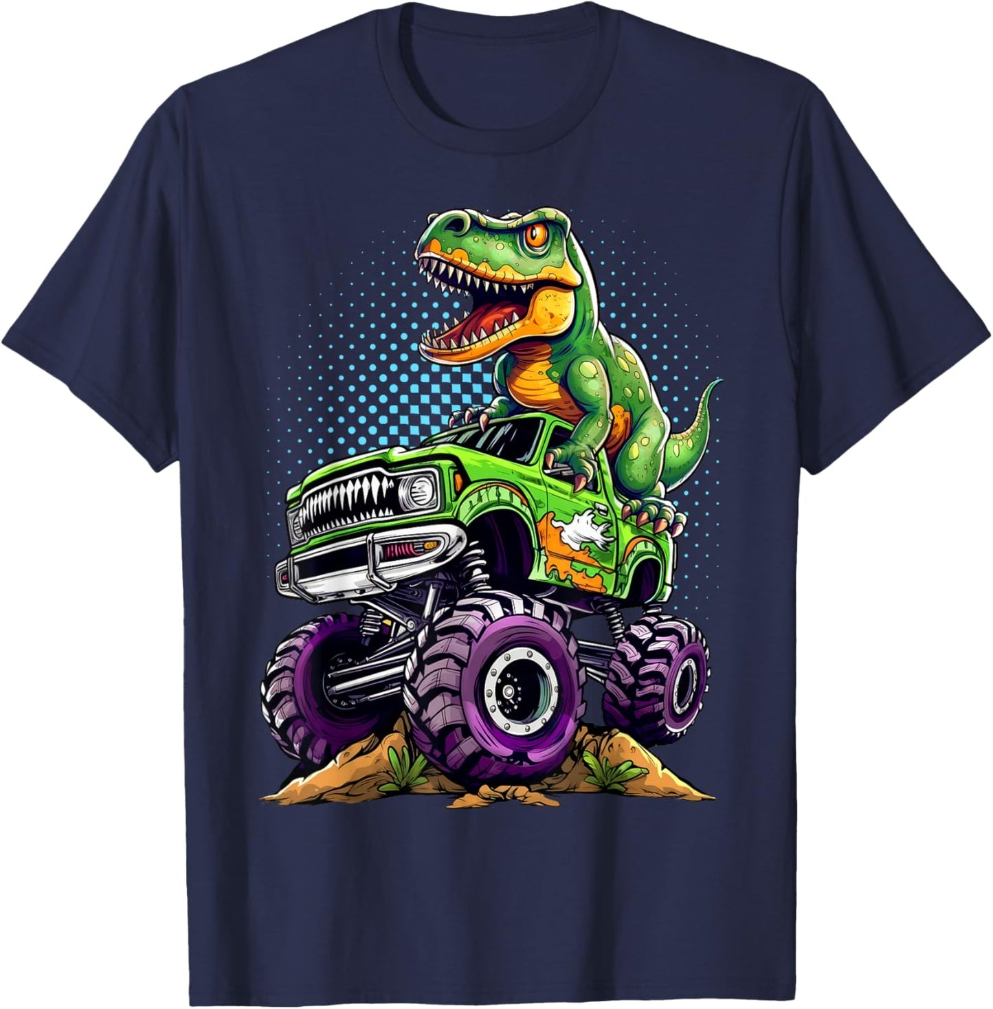 Monster Truck Dinosaur T-Rex Birthday Boy T-Shirt - T-Shirt | Navy