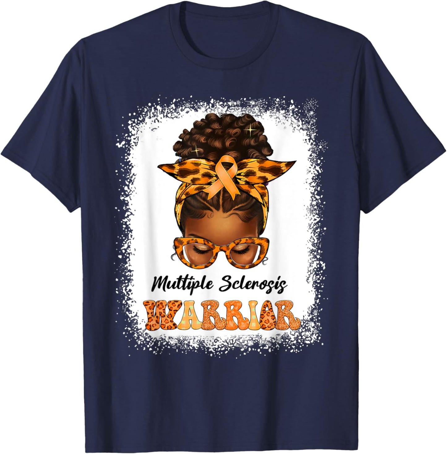 Black Women Multiple Sclerosis Awareness Messy Bun MS T-Shirt - T-Shirt | Navy